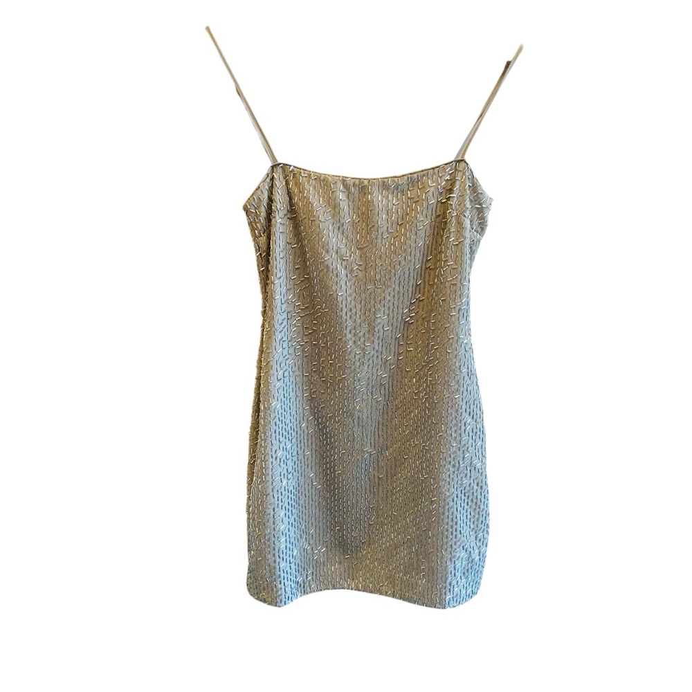 Zara NWT Silver Beaded Mini Dress Indie Sleeze - Picture 6 of 11